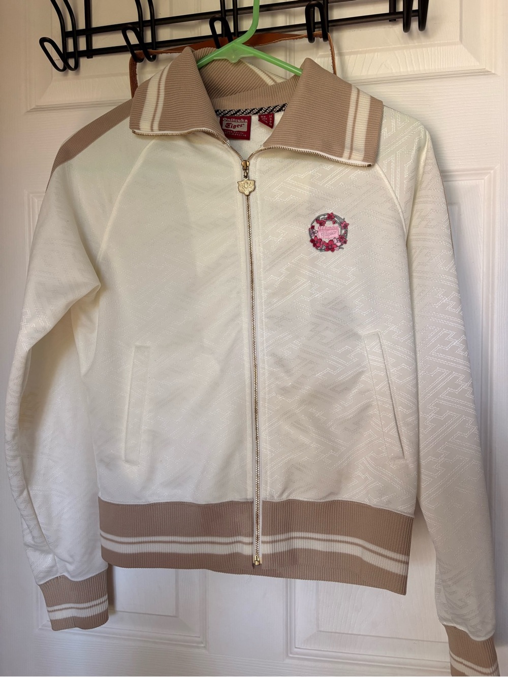 Onitsuka Tiger by Asics Cream and Beige Zip-Up Bomber Jacket